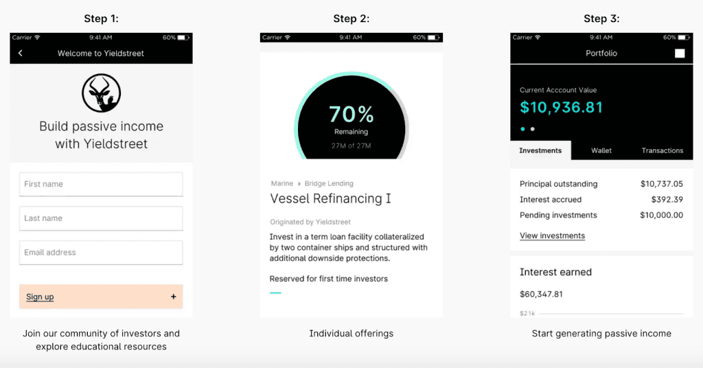 YieldStreet Sign Up Flow