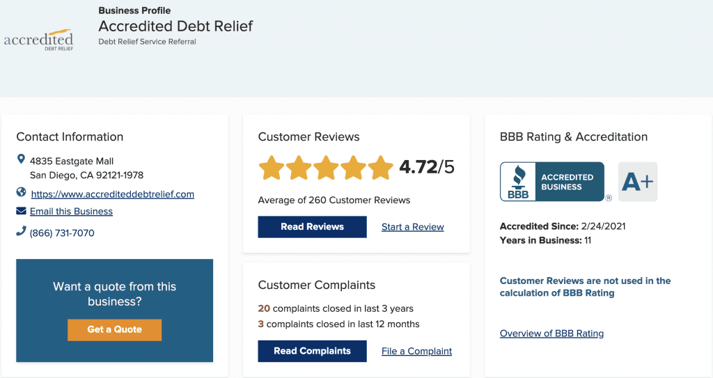 Accredited Debt Relief Better Business Bureau Profile 