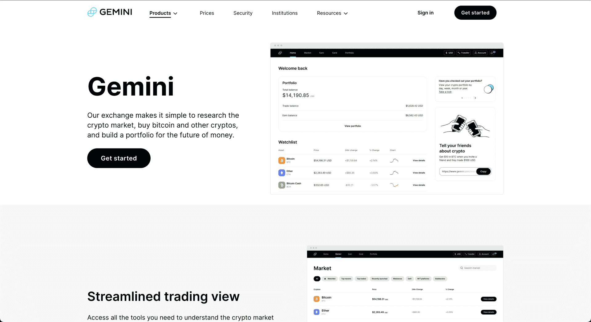 Gemini Exchange Page