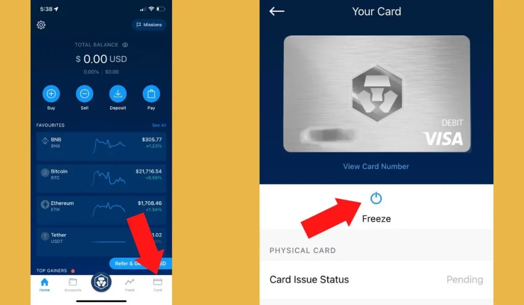 Freeze Crypto.com Card
